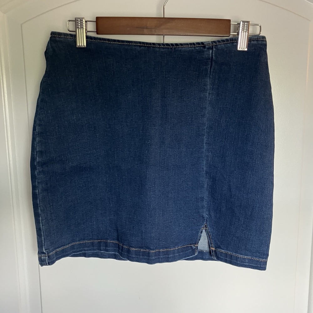 Wild Fable Blue Denim Mini Skirt Size 6 Stretch Front Slit